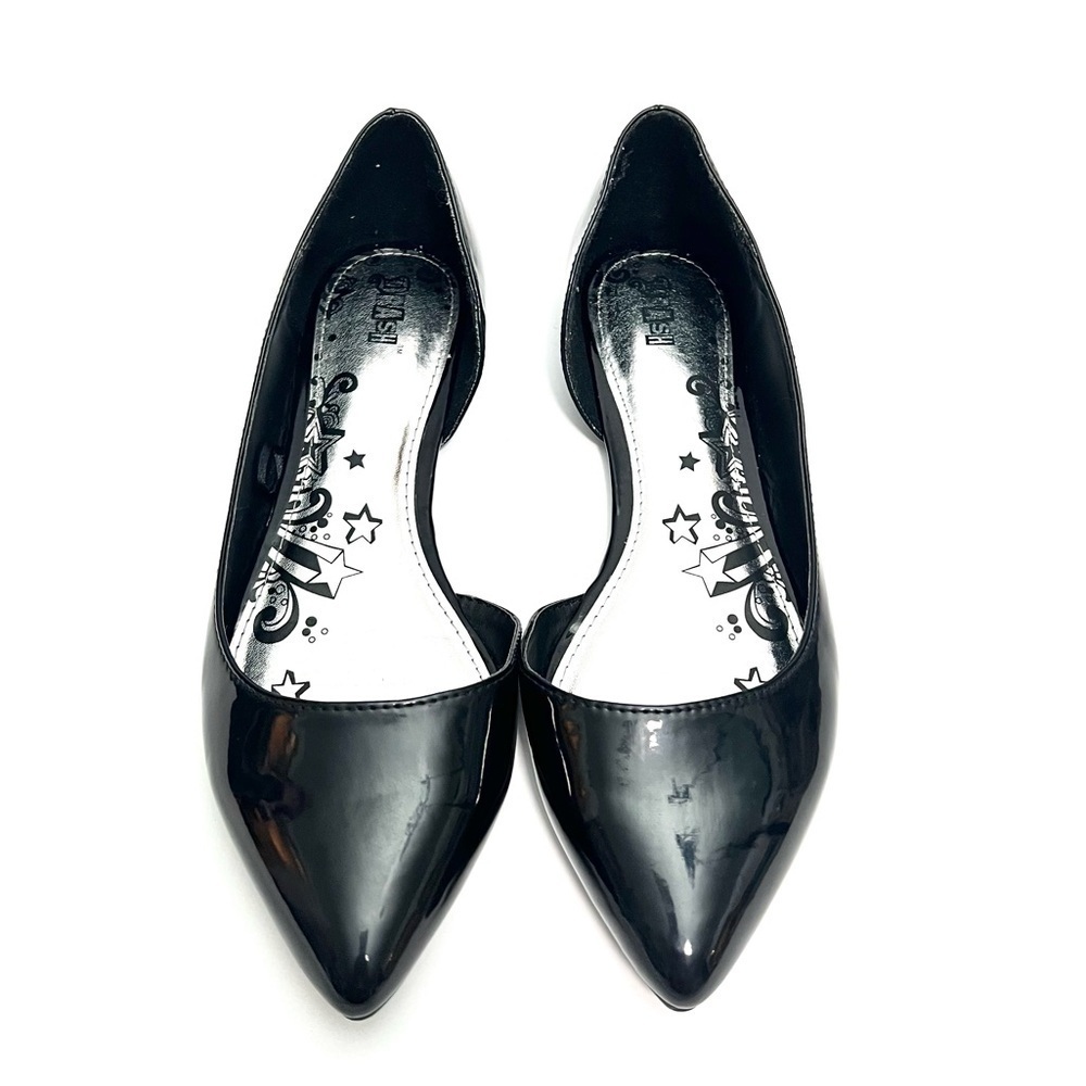 Vintage Y2K deadstock black vegan patent leather pointed toe ballet flats